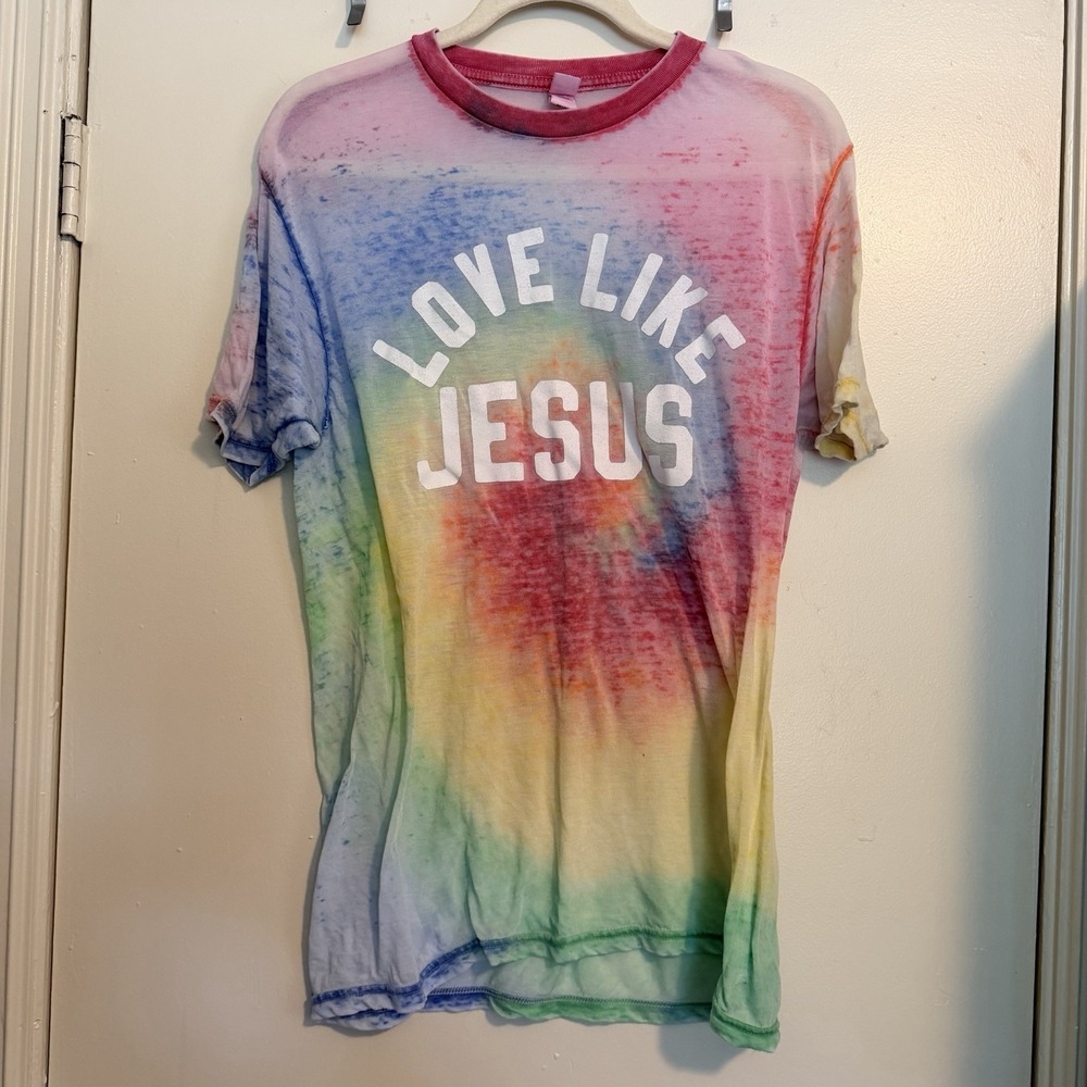 Women's Color Tone Tye Dye TShirt Love Like Jesus Soft And Thin Weathered Look M